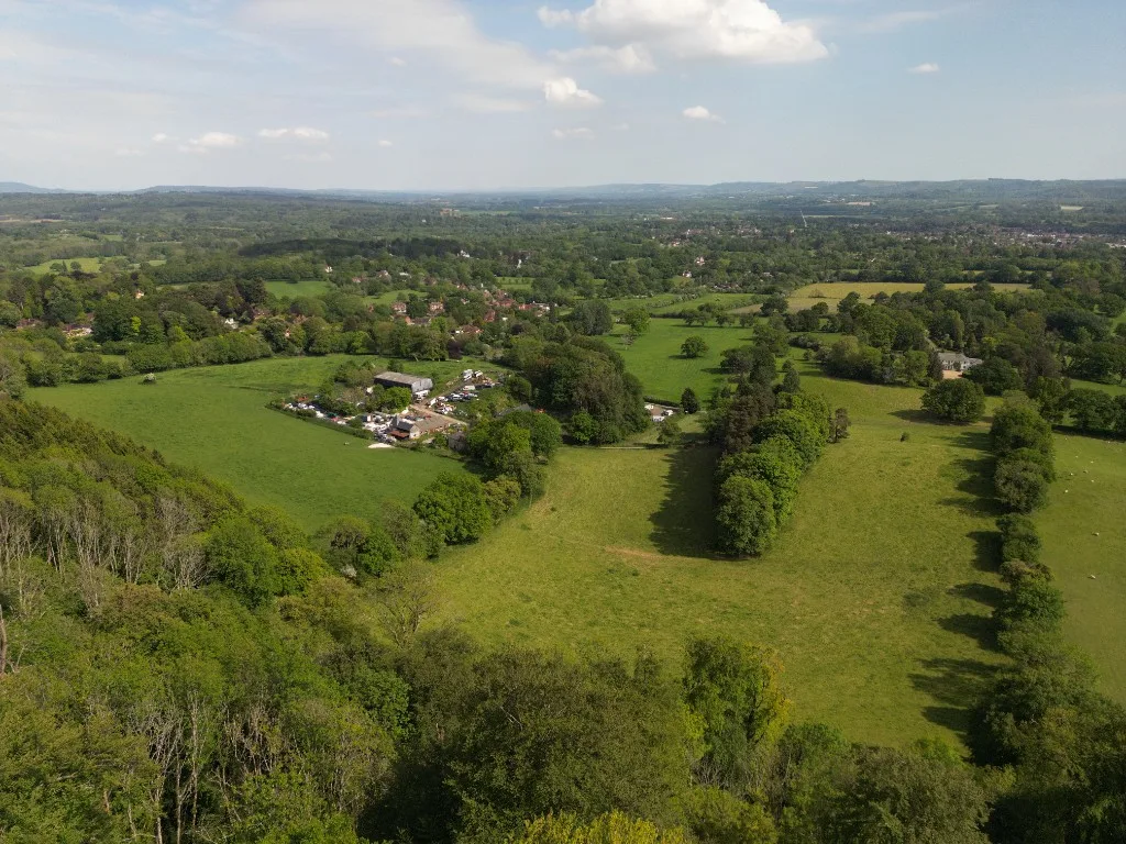 Aerial view across the countryside around Steep Salvage in Petersfield